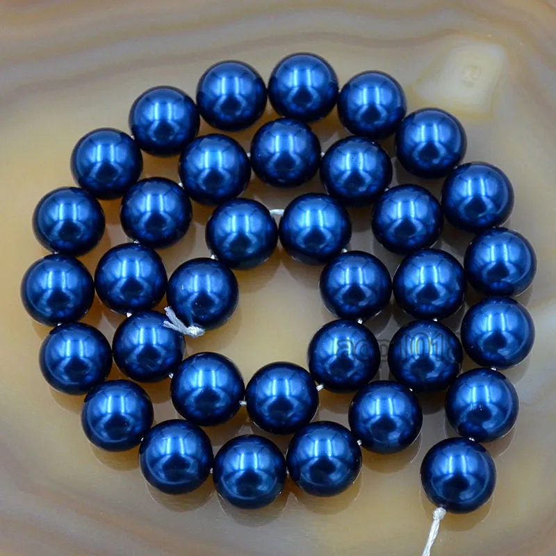 Czech Capri Blue Satin Luster Glass Pearl Round Beads on a 15.5" Strand