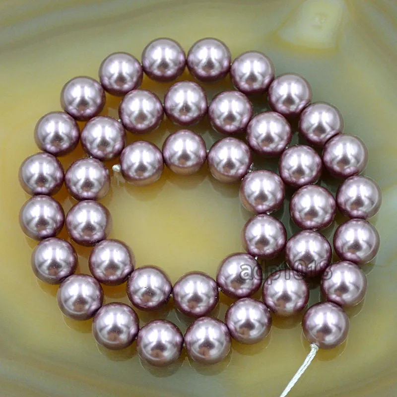 Czech Lavender Purple Satin Luster Glass Pearl Round Beads on a 15.5" Strand