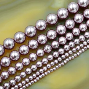 Czech Lavender Purple Satin Luster Glass Pearl Round Beads on a 15.5" Strand