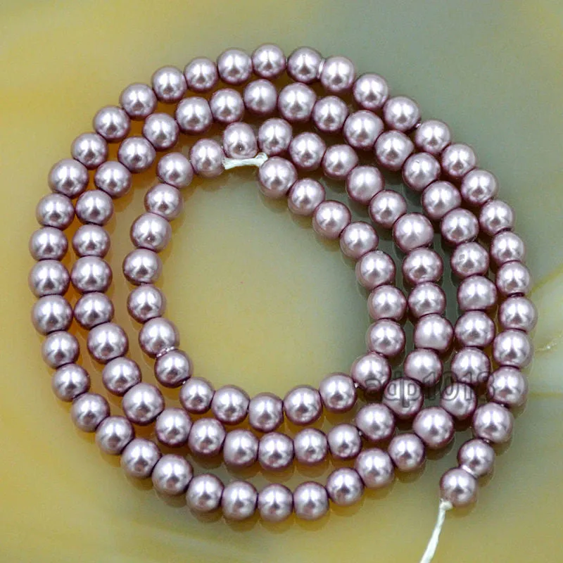 Czech Lavender Purple Satin Luster Glass Pearl Round Beads on a 15.5" Strand