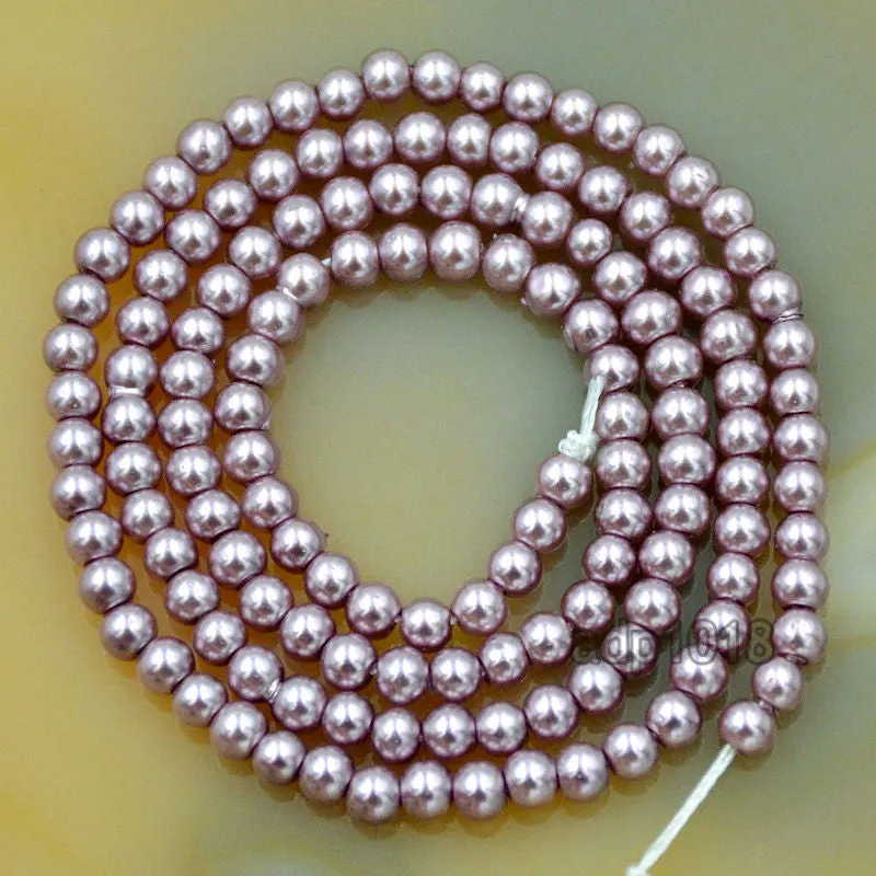 Czech Lavender Purple Satin Luster Glass Pearl Round Beads on a 15.5" Strand