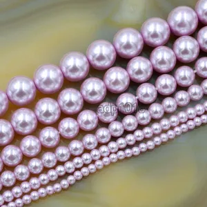 Czech Light Purple Satin Luster Glass Pearl Round Beads on a 15.5" Strand