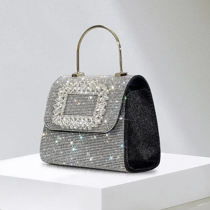 Diamond Buckle Metal Handle One Shoulder Crossbody Bag