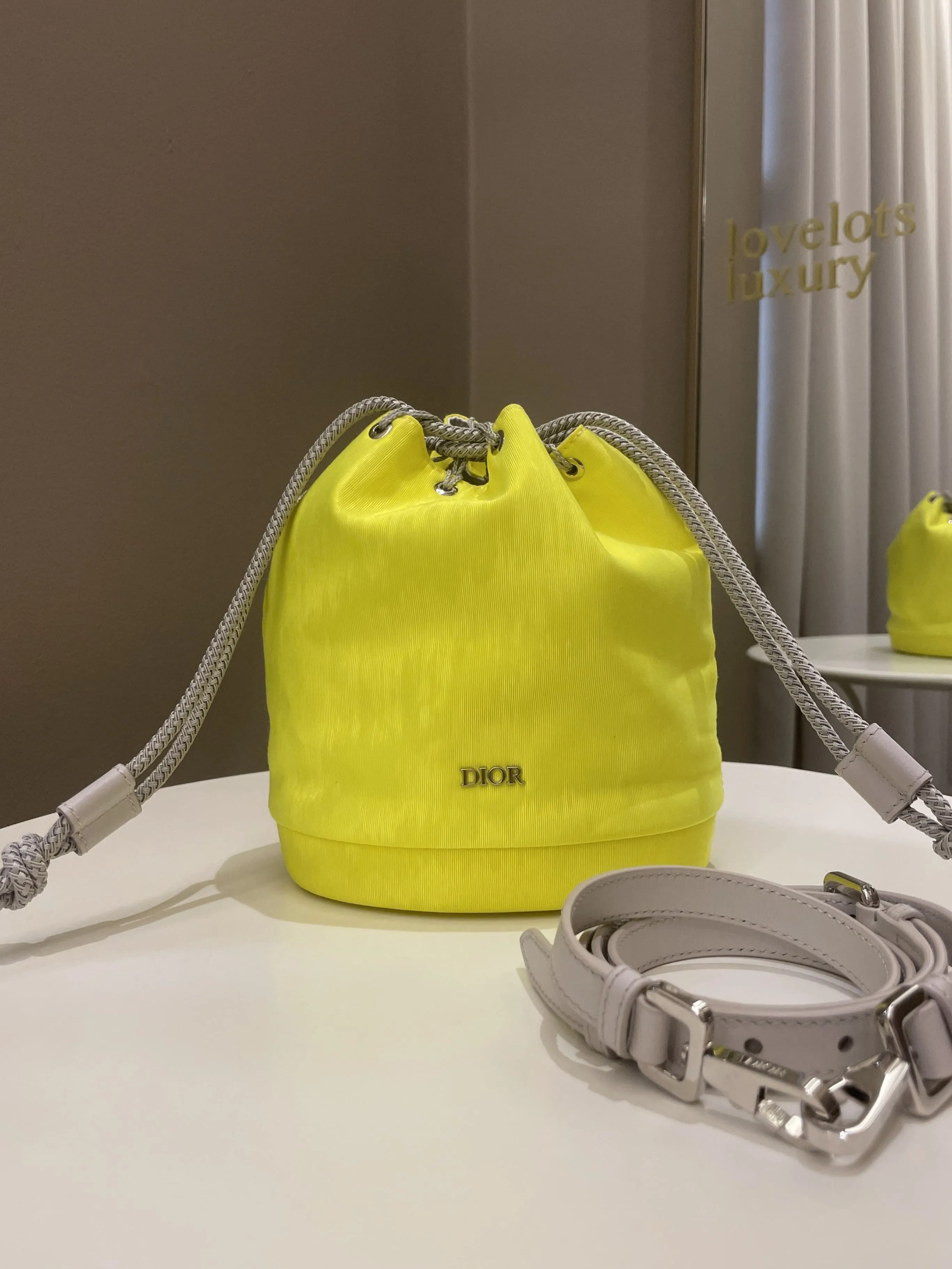 Dior Mini Marine Bucket Bag Yellow Canvas/ Lambskin
