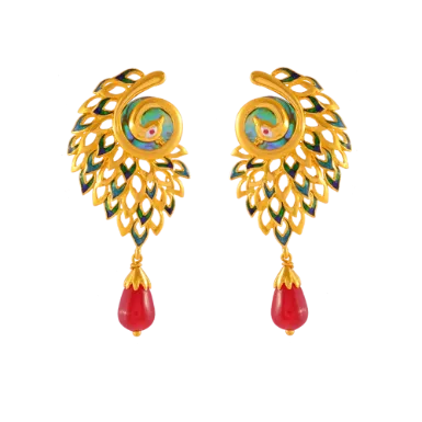Elegant Peacock Shape 22k Gold Jewellery Set With A Red Stone