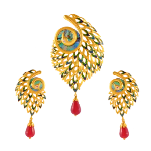 Elegant Peacock Shape 22k Gold Jewellery Set With A Red Stone