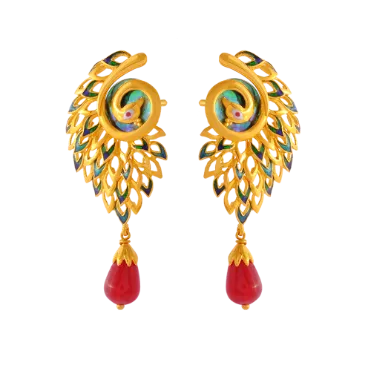 Elegant Peacock Shape 22k Gold Jewellery Set With A Red Stone