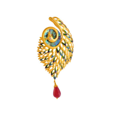 Elegant Peacock Shape 22k Gold Jewellery Set With A Red Stone