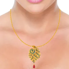 Elegant Peacock Shape 22k Gold Jewellery Set With A Red Stone