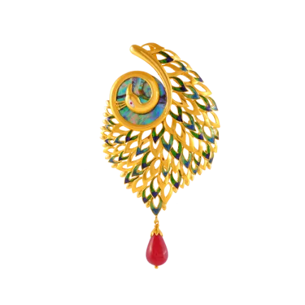 Elegant Peacock Shape 22k Gold Jewellery Set With A Red Stone