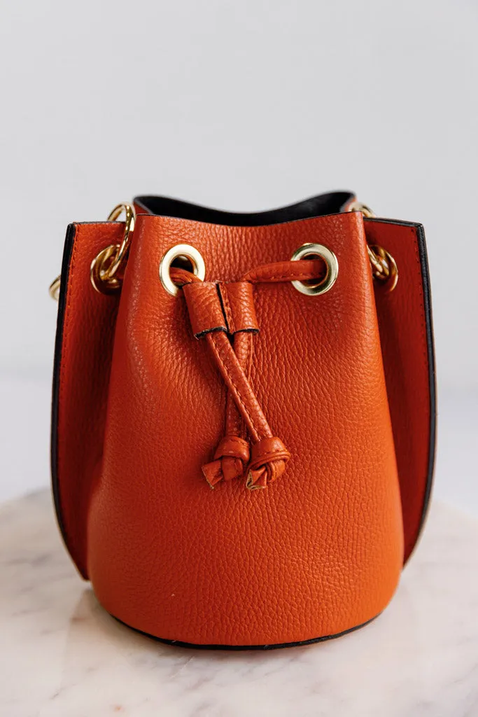 Etta Leather Bucket Bag, Orange