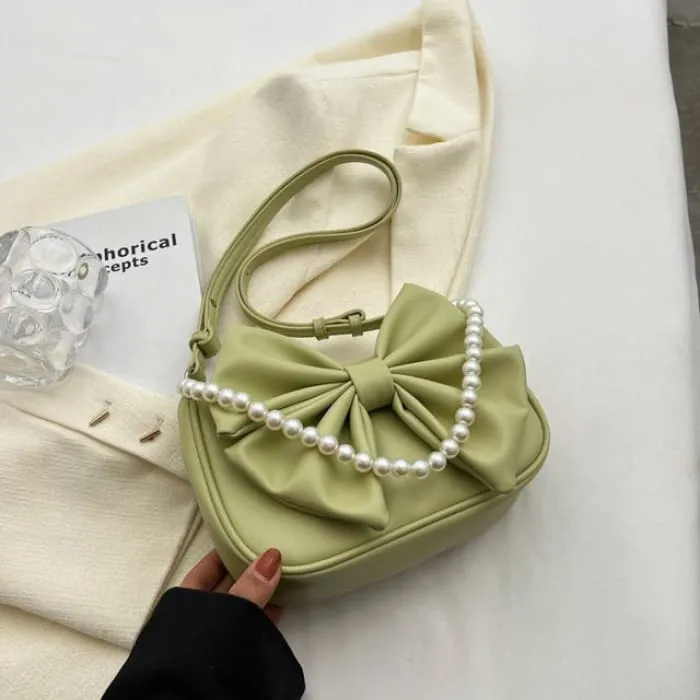 Faux Pearl Strap Bow Crossbody Bag