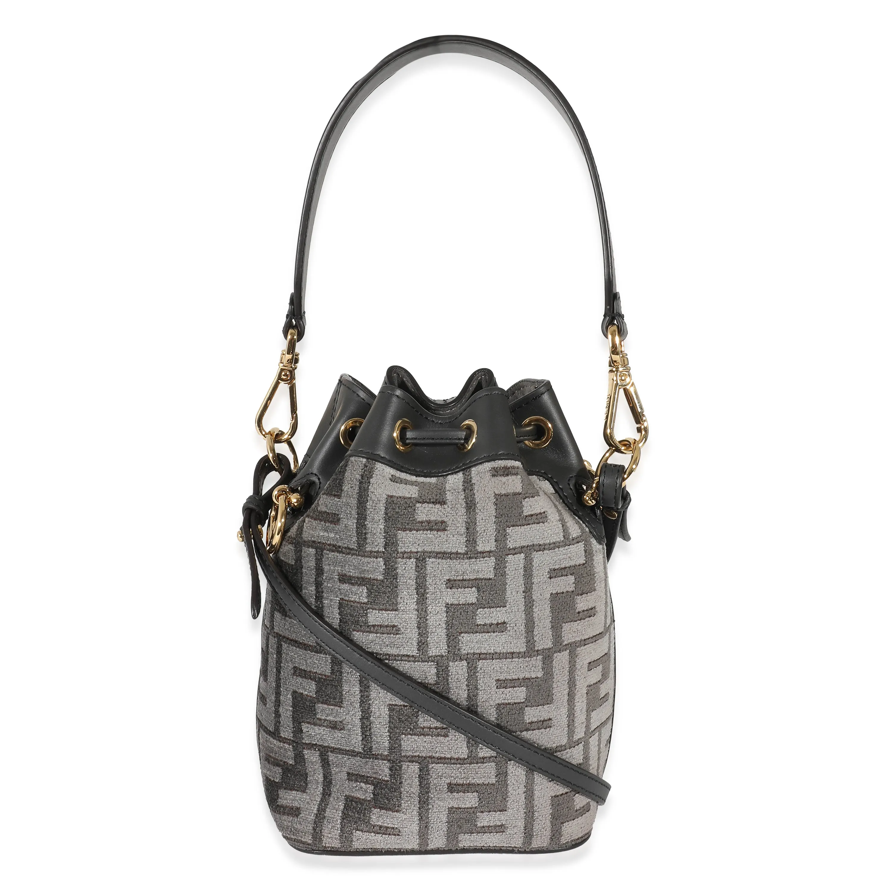 Fendi Grey Tapestry Fabric FF Mon Tresor Bucket Bag