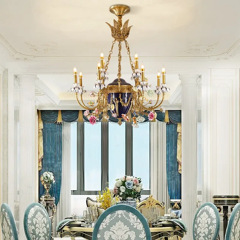French Mid Century Large Ceramic Classic Luxury Luster Chandelier