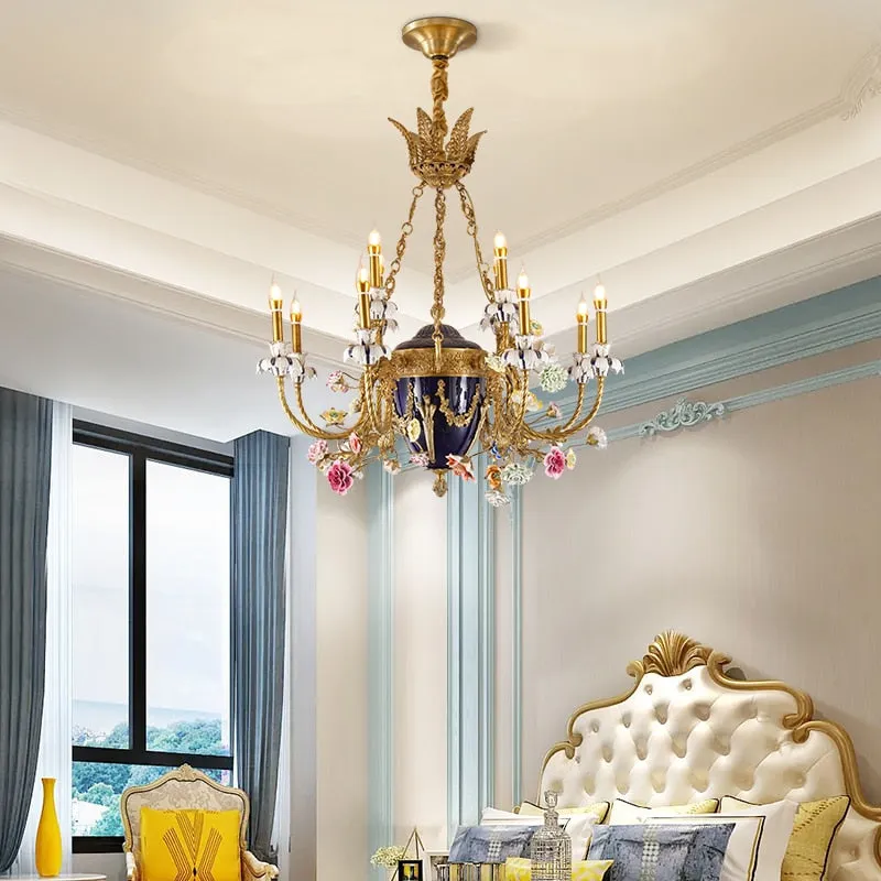 French Mid Century Large Ceramic Classic Luxury Luster Chandelier
