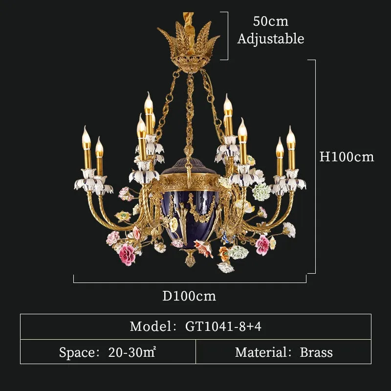French Mid Century Large Ceramic Classic Luxury Luster Chandelier