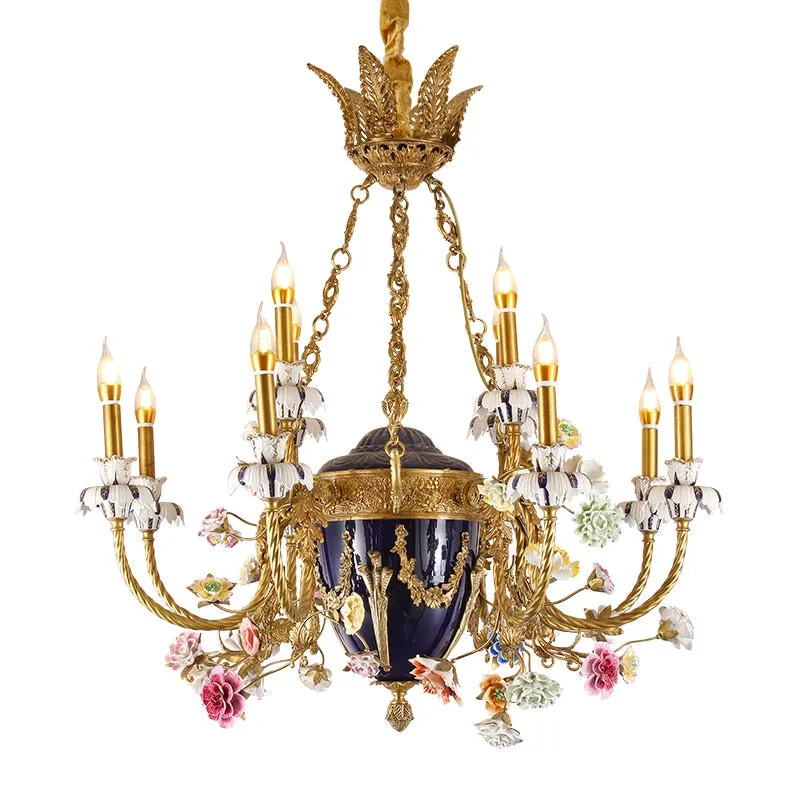 French Mid Century Large Ceramic Classic Luxury Luster Chandelier