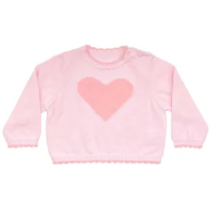 Fuzzy Heart Lightweight Knit Sweater in Pink
