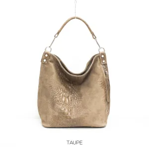 Genuine Real Suede Leather Croc Effect Hobo Bag