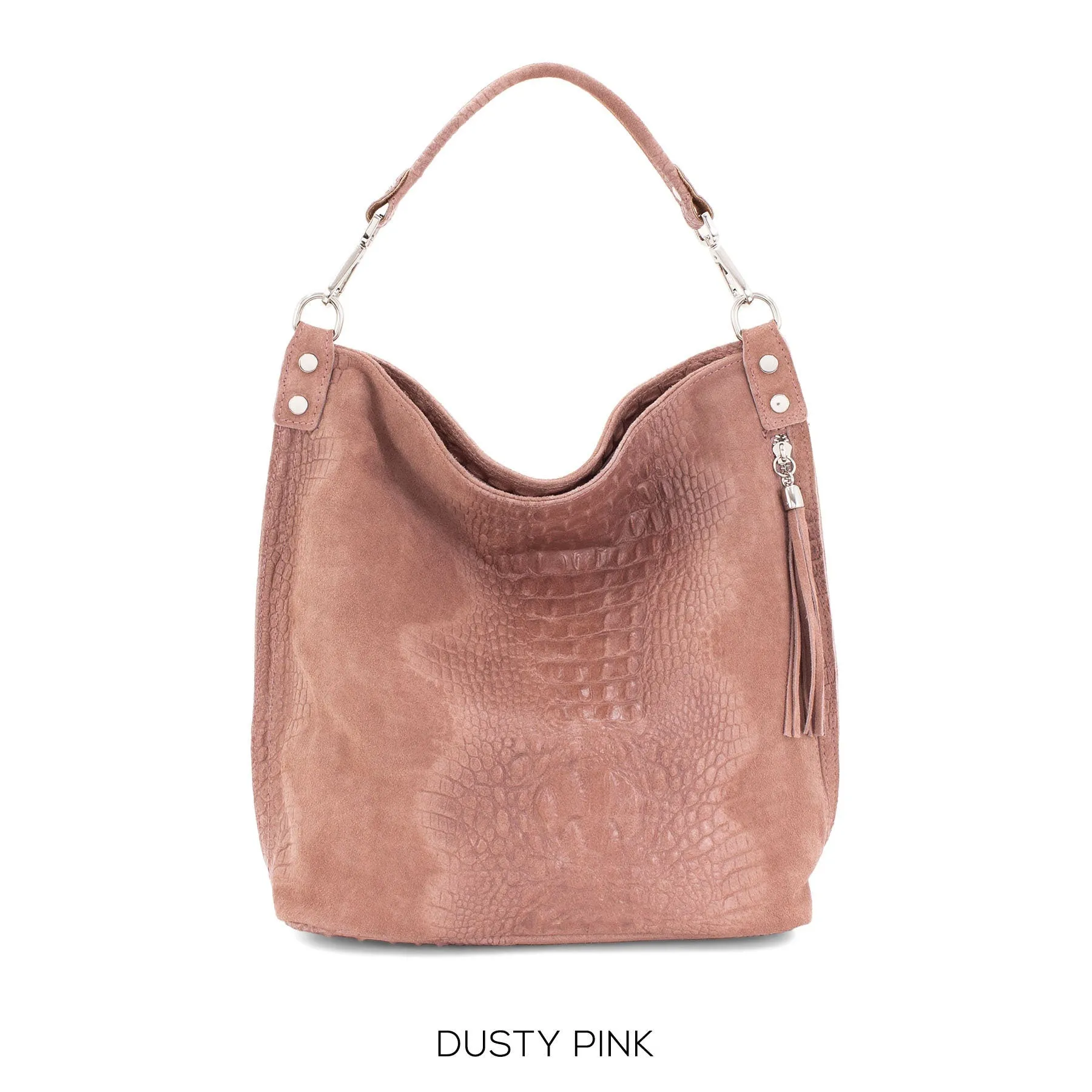 Genuine Real Suede Leather Croc Effect Hobo Bag