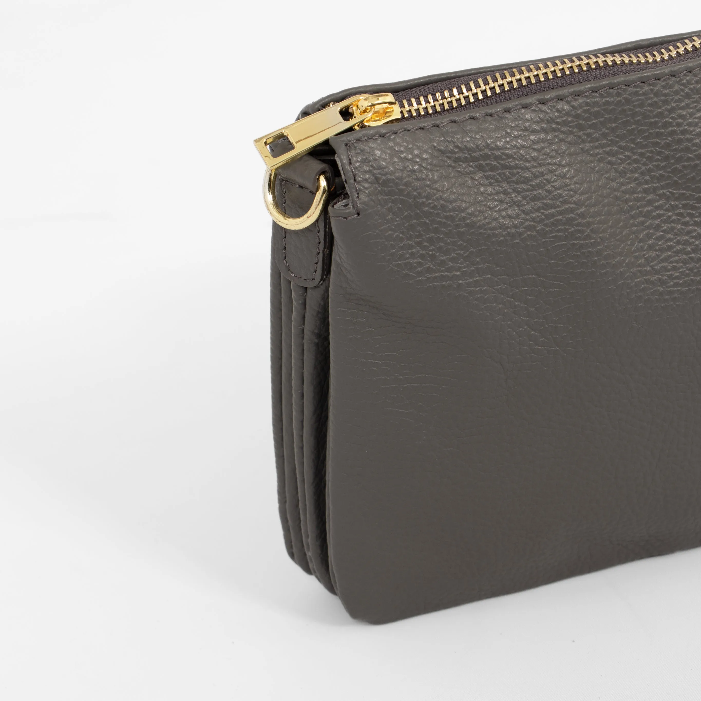 Gia - Italian Leather Crossbody Bag - Dark Grey, Pebbled