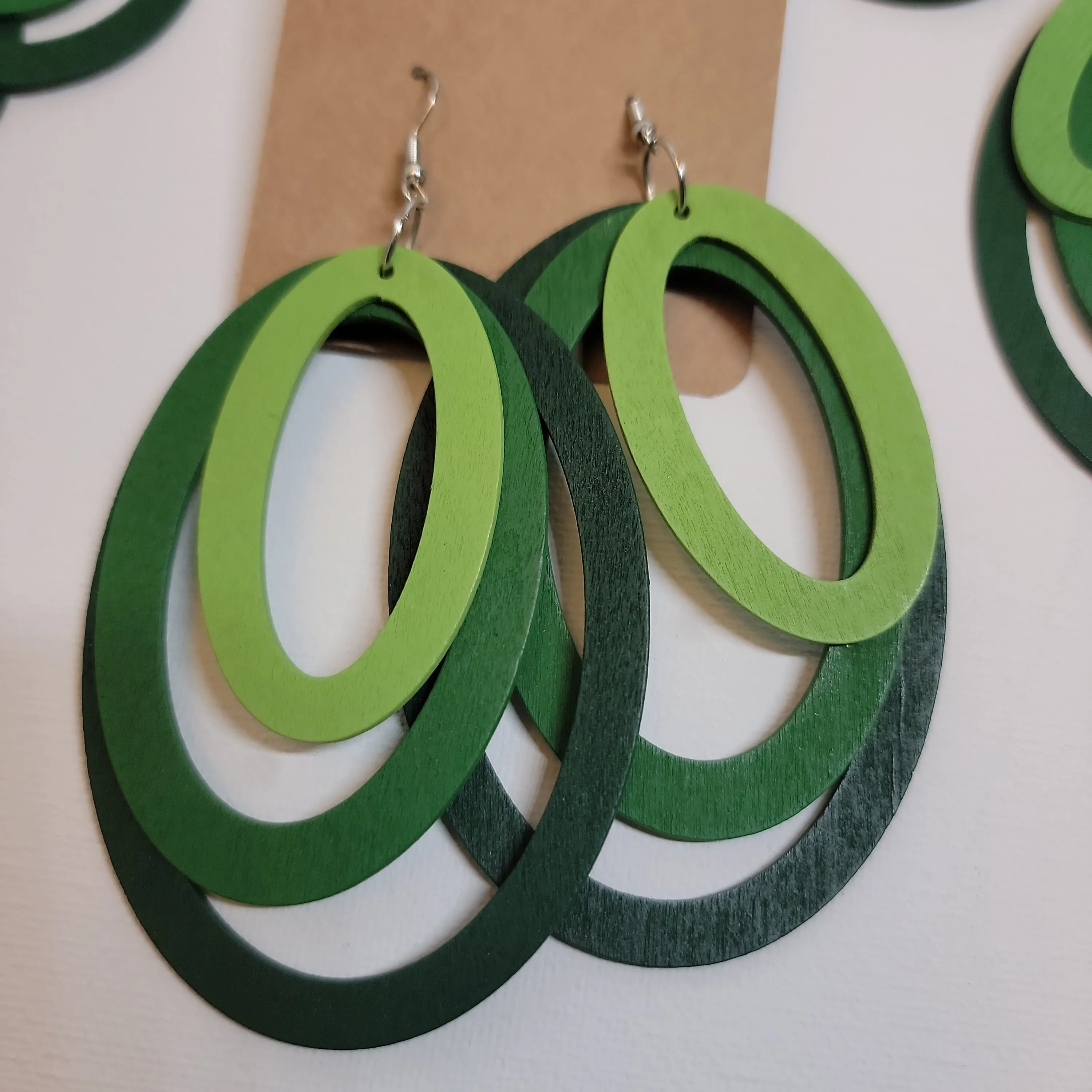 Green layered oval Earrings