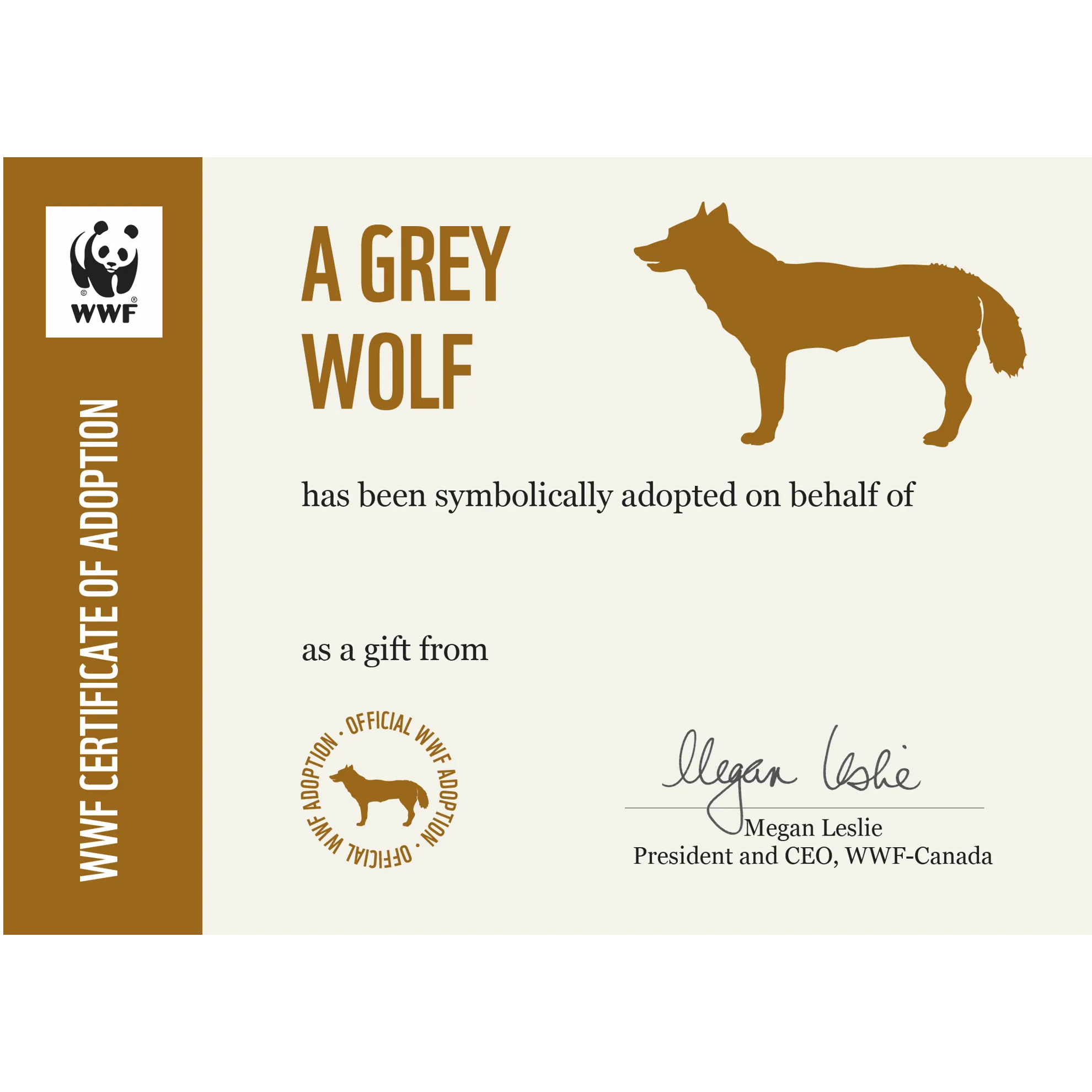 Grey wolf adoption card