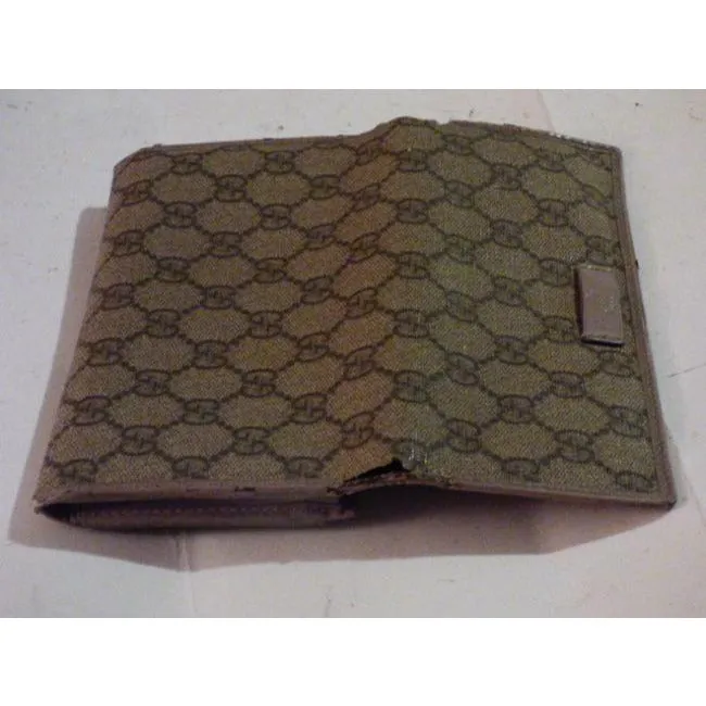 Gucci Brown Large G Logo Print Coated Canvas Leather Modern Wallet