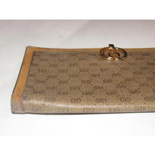 Gucci Brown Small G Logo Print Coated Canvas And Camel Leather Vintage Wallet