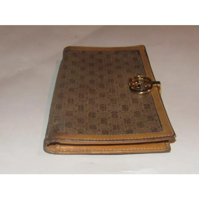 Gucci Brown Small G Logo Print Coated Canvas And Camel Leather Vintage Wallet