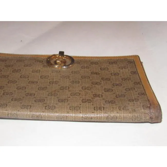 Gucci Brown Small G Logo Print Coated Canvas And Camel Leather Vintage Wallet