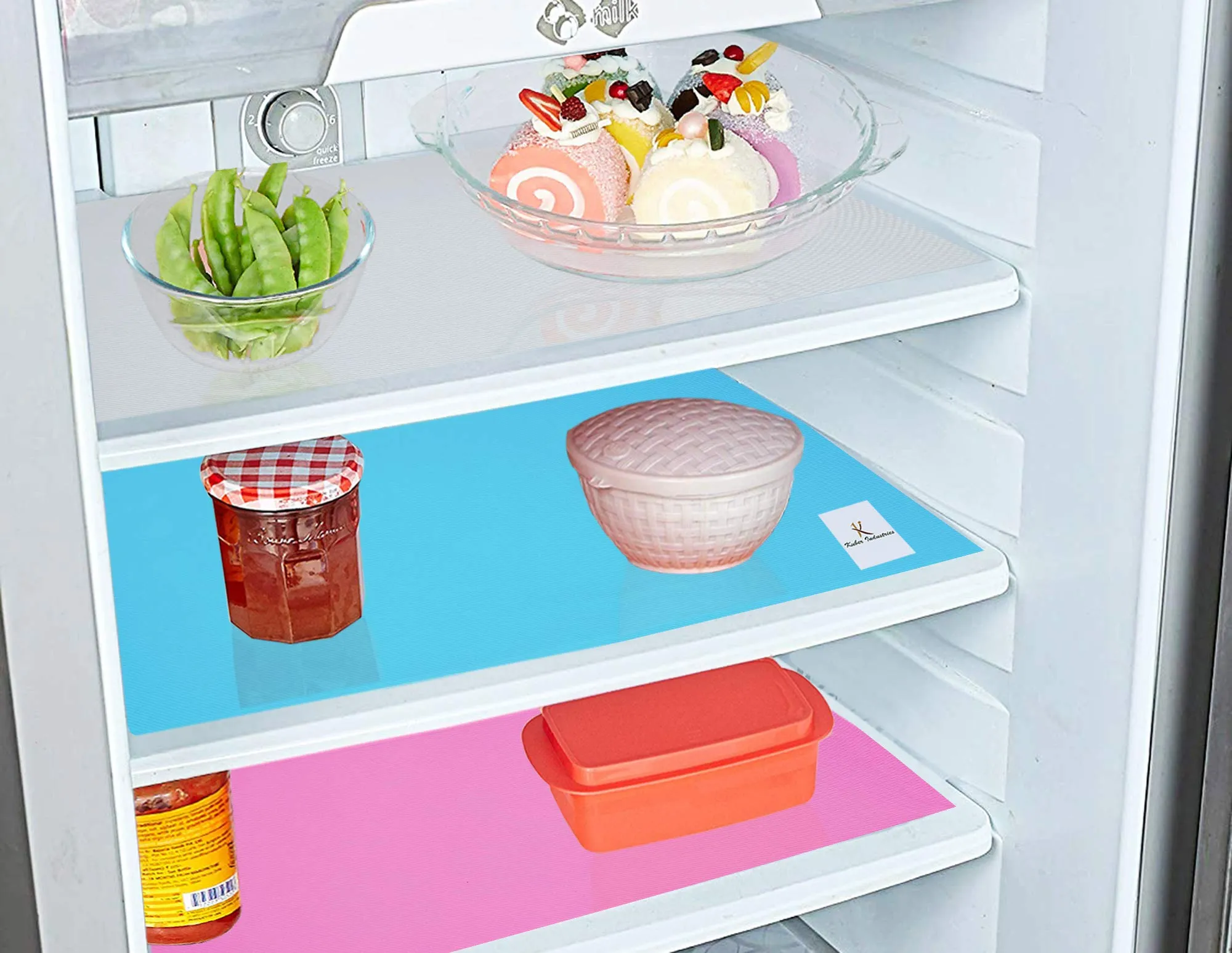 Kuber Industries 3 Pieces PVC Refrigerator/Fridge Multipurpose Drawer Mat Set(Blue, Pink and White)-CTKTC032263