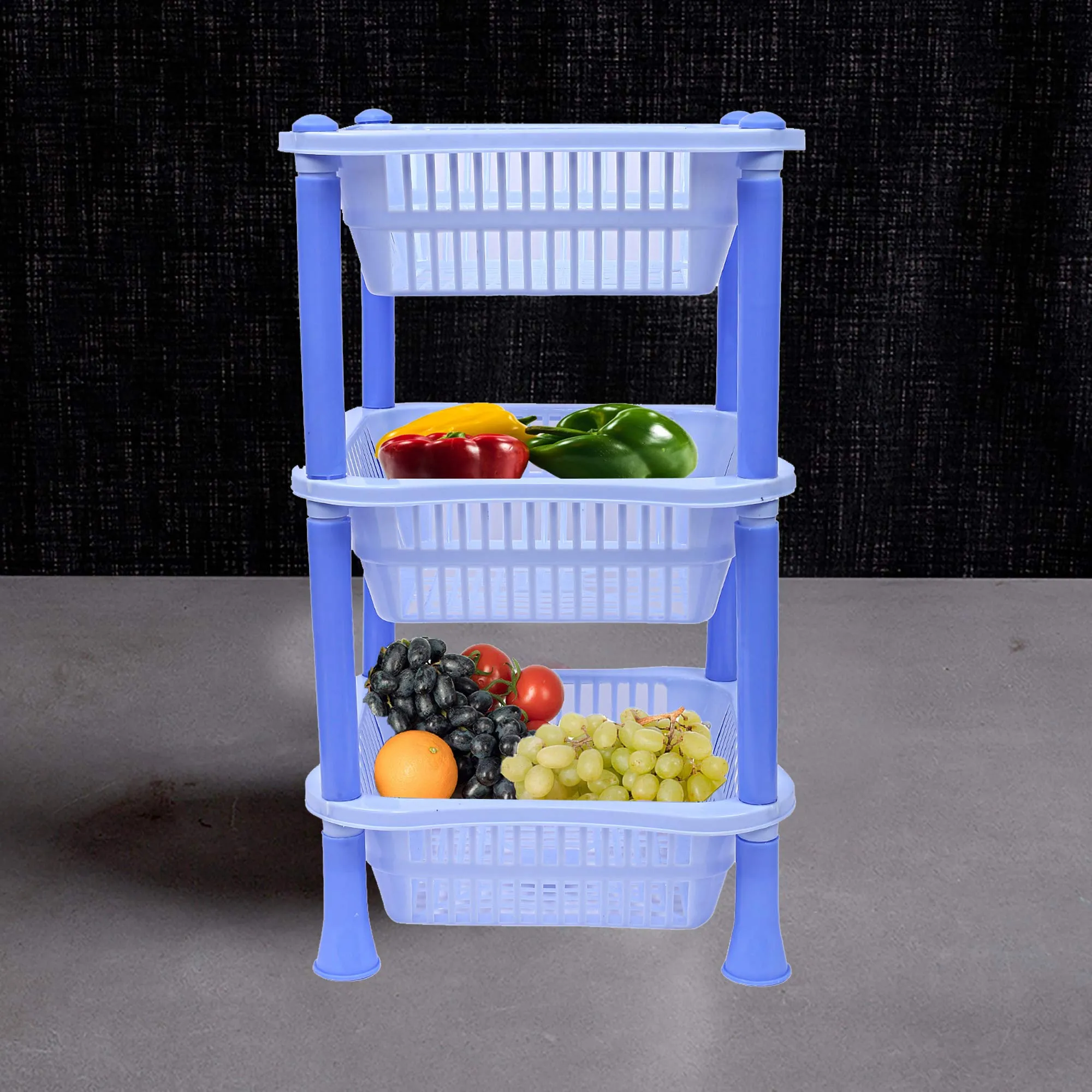 Kuber Industries Plastic 3 Layer Multi-Purpose Kitchen Storage Basket Rack (Blue)-CTKTC13227