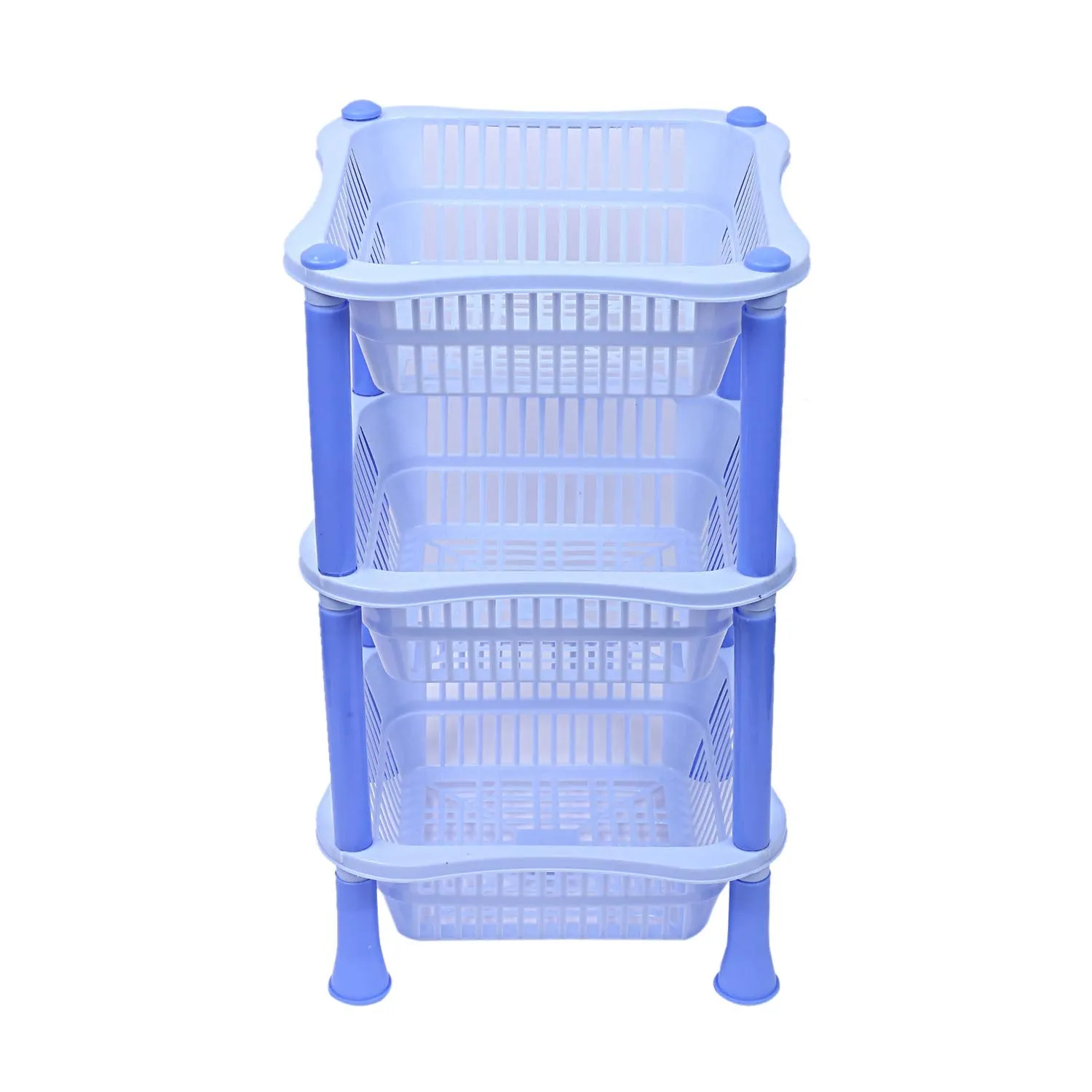 Kuber Industries Plastic 3 Layer Multi-Purpose Kitchen Storage Basket Rack (Blue)-CTKTC13227