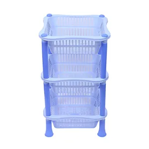 Kuber Industries Plastic 3 Layer Multi-Purpose Kitchen Storage Basket Rack (Blue)-CTKTC13227