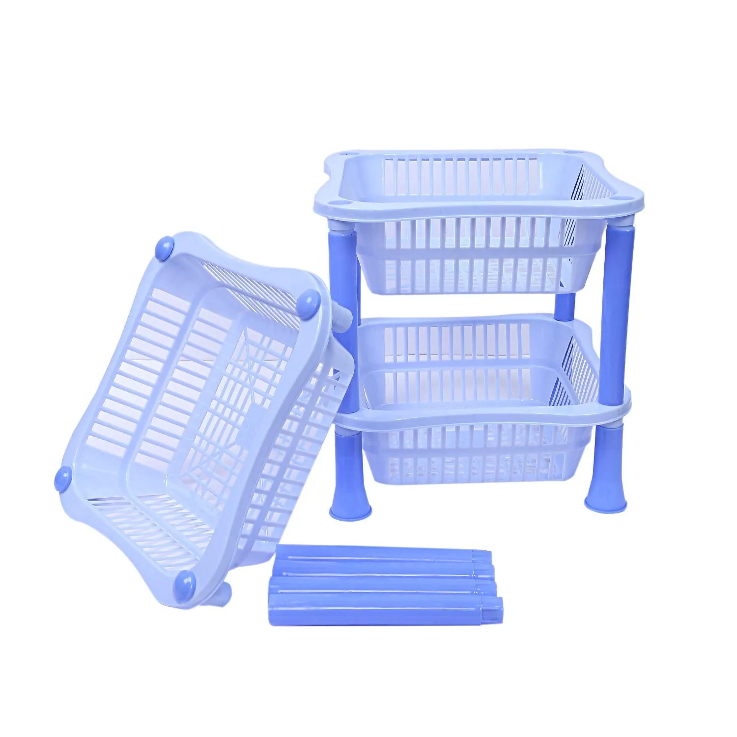 Kuber Industries Plastic 3 Layer Multi-Purpose Kitchen Storage Basket Rack (Blue)-CTKTC13227