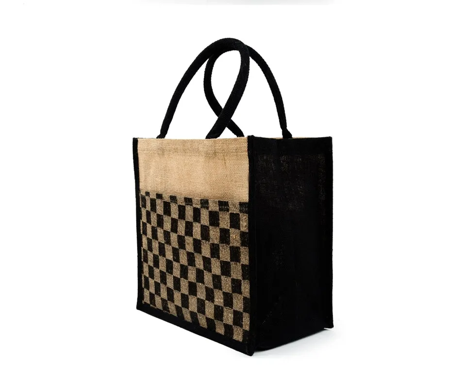 Large Black Checkered Pattern Luxe Tote Bag- Strong & Durable