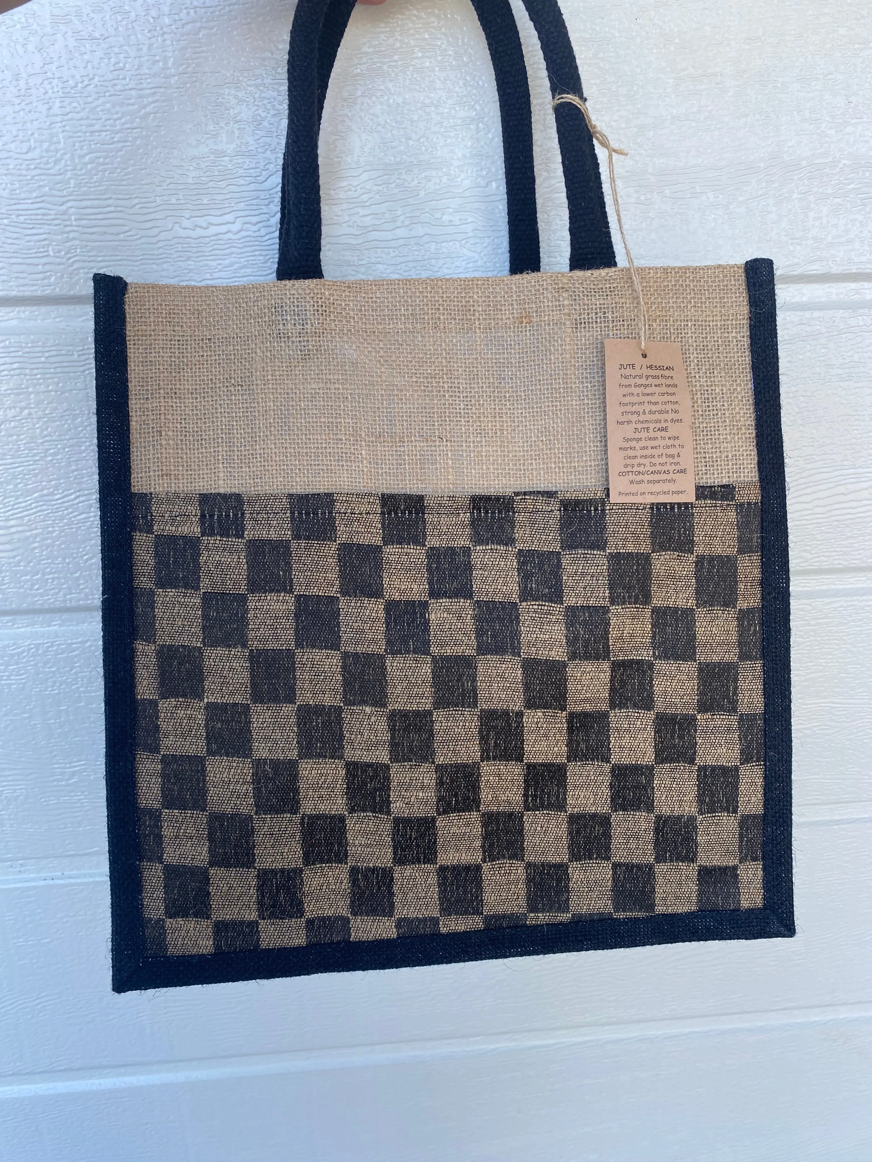 Large Black Checkered Pattern Luxe Tote Bag- Strong & Durable