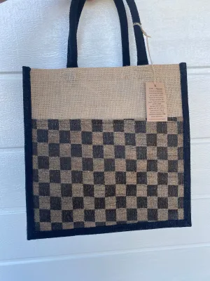 Large Black Checkered Pattern Luxe Tote Bag- Strong & Durable