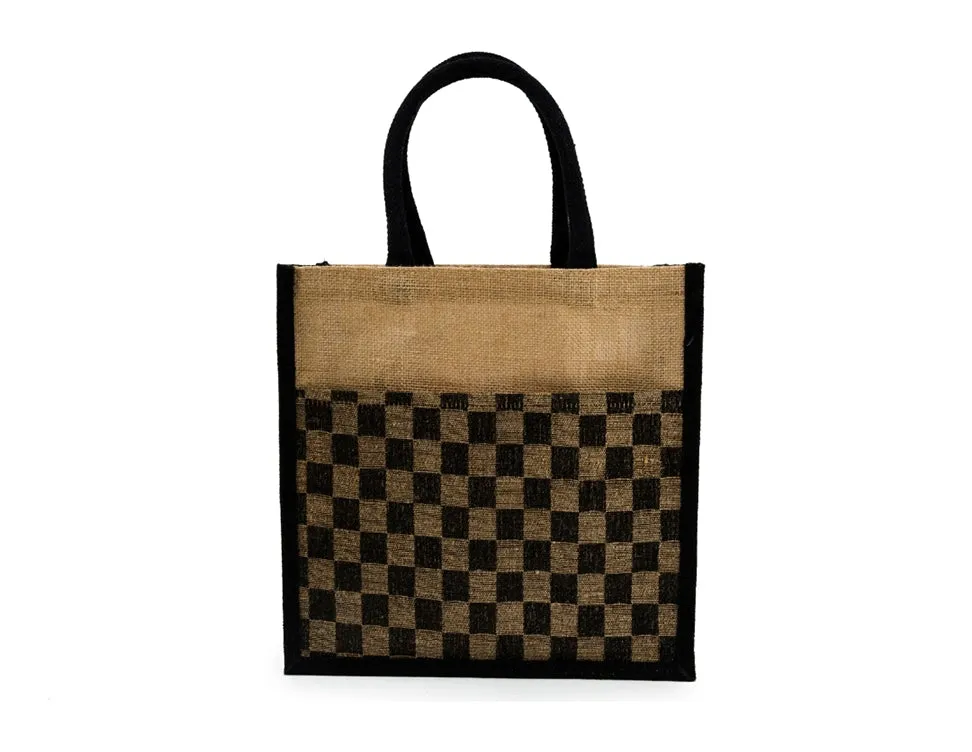 Large Black Checkered Pattern Luxe Tote Bag- Strong & Durable