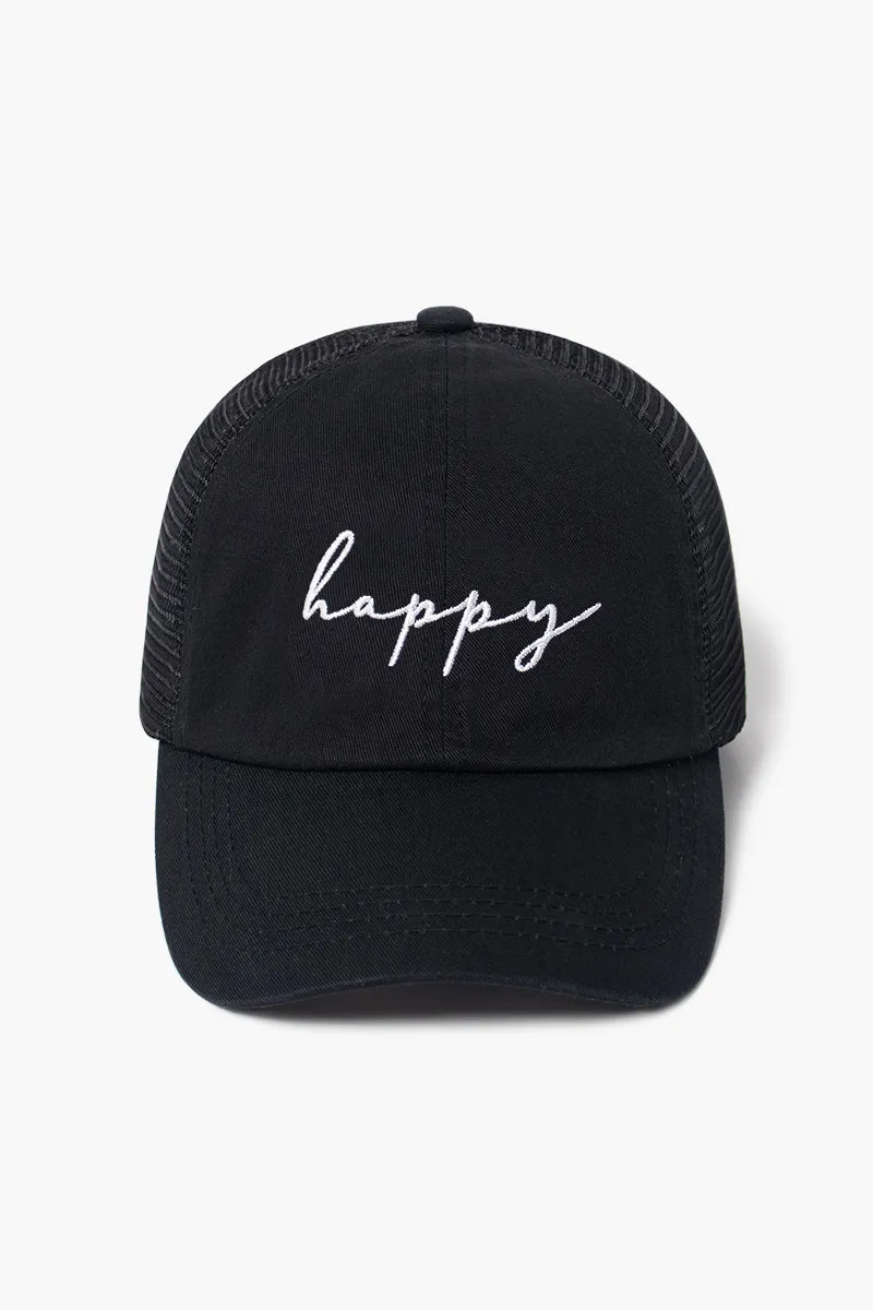 LCAPM1622 - happy embroidered mesh back baseball cap