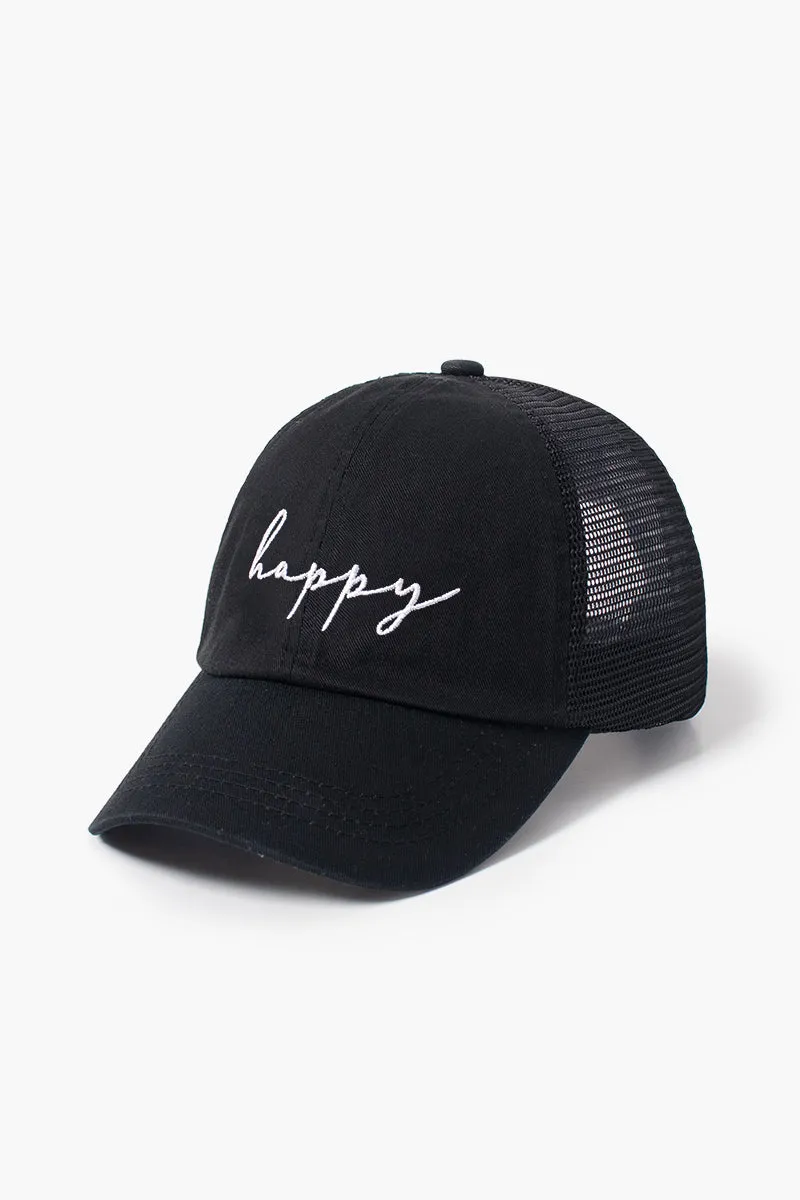 LCAPM1622 - happy embroidered mesh back baseball cap