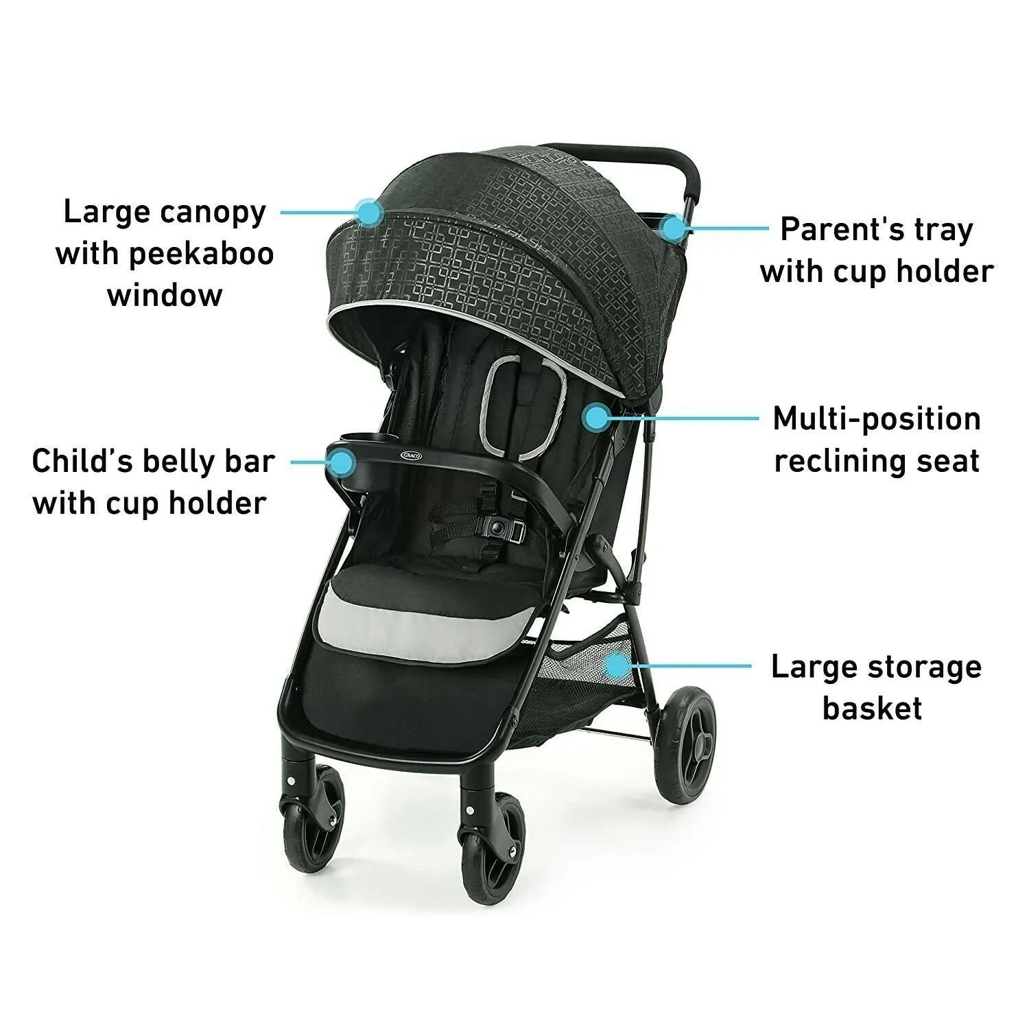 Lightweight Stroller with Car Seat Travel System Child Tray Cup Holder Foldable