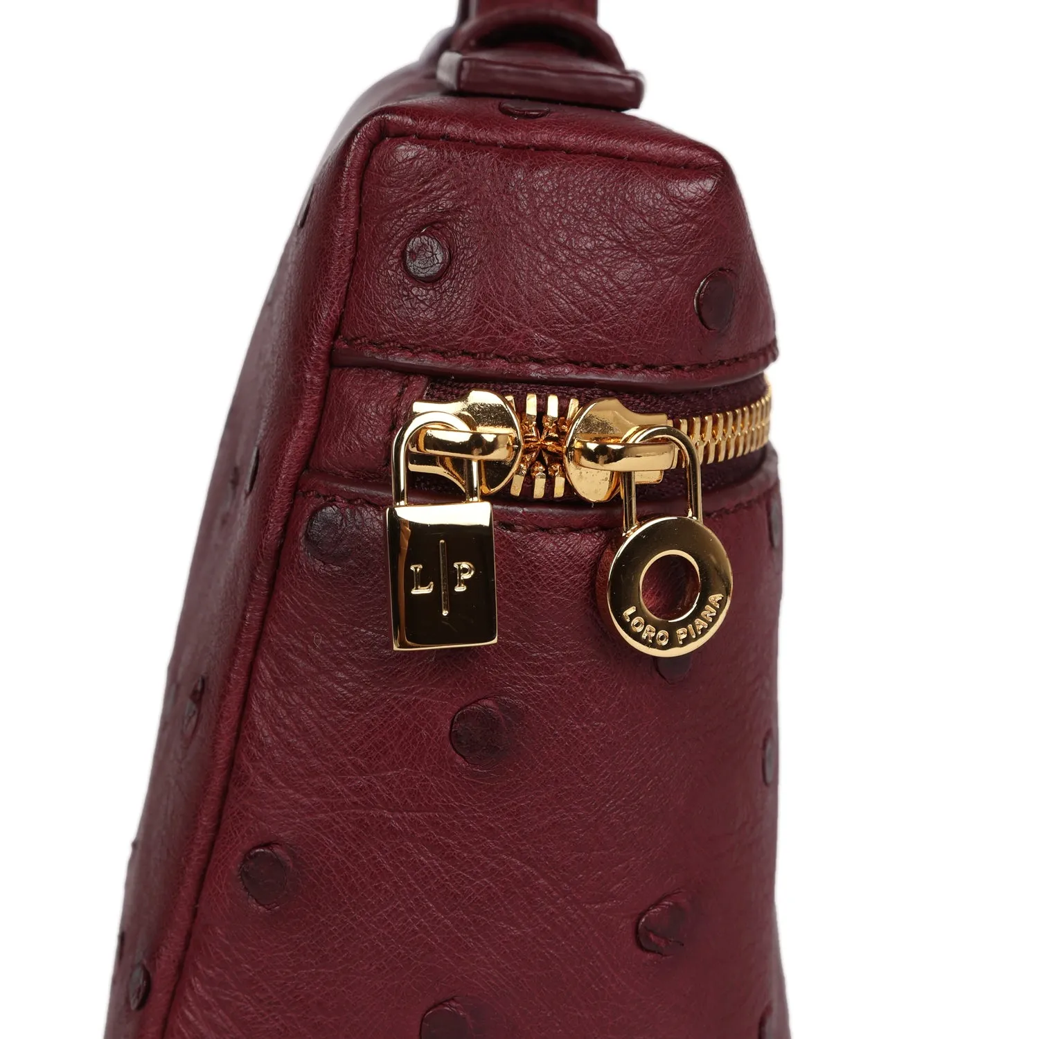 Loro Piana Extra Pocket L19 Pouch Burgundy Ostrich Gold Hardware