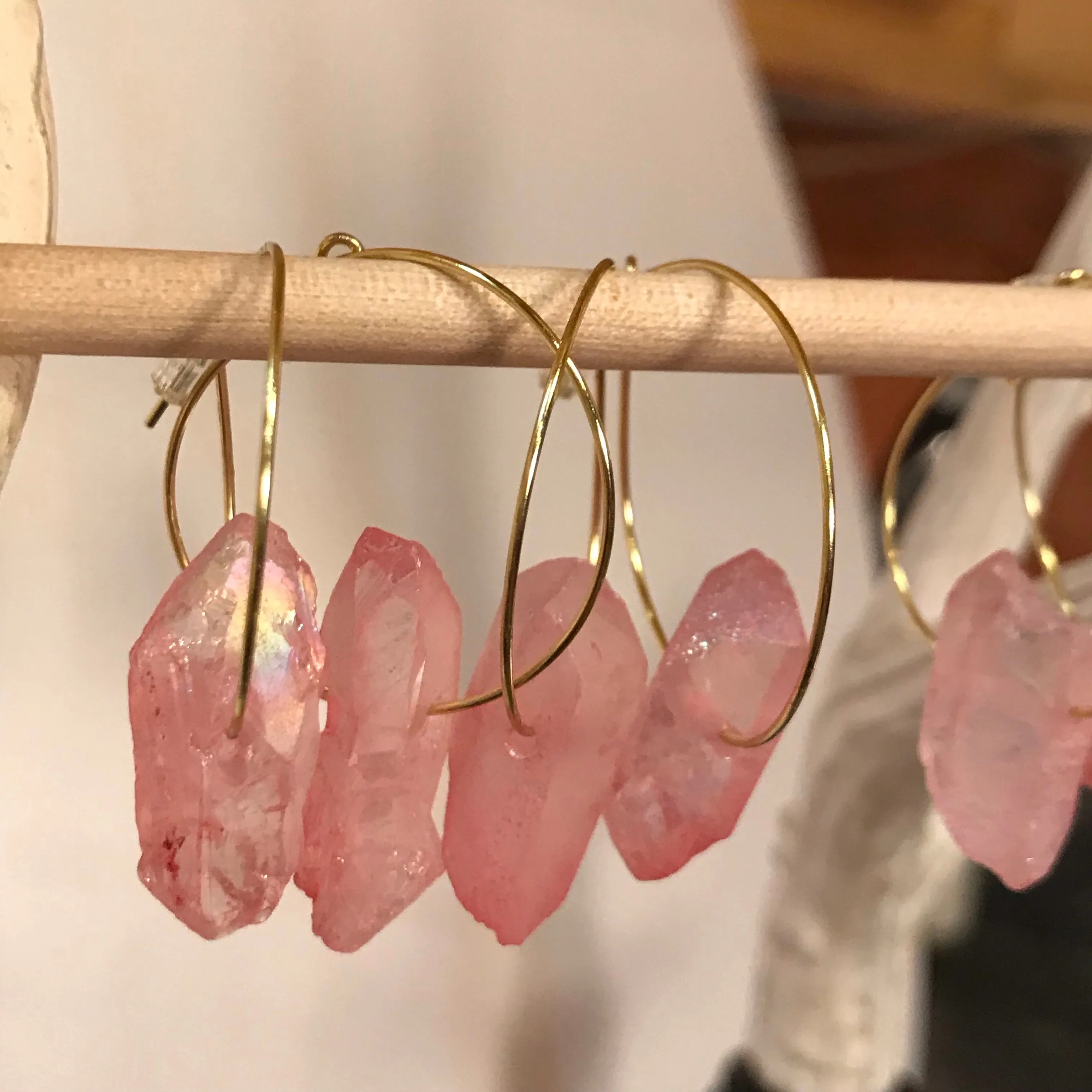 Luster Quartz Gold Hoop Earrings