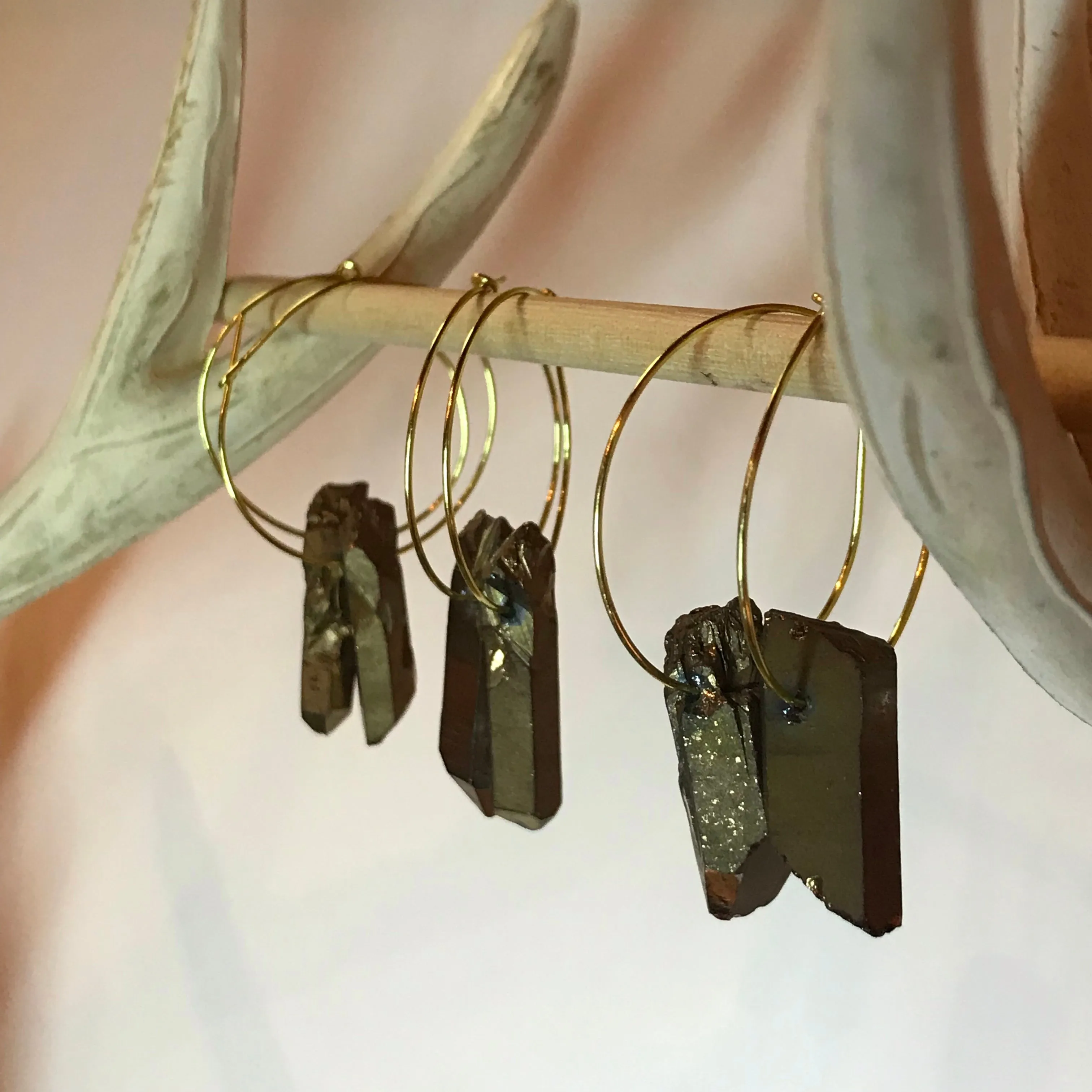 Luster Quartz Gold Hoop Earrings