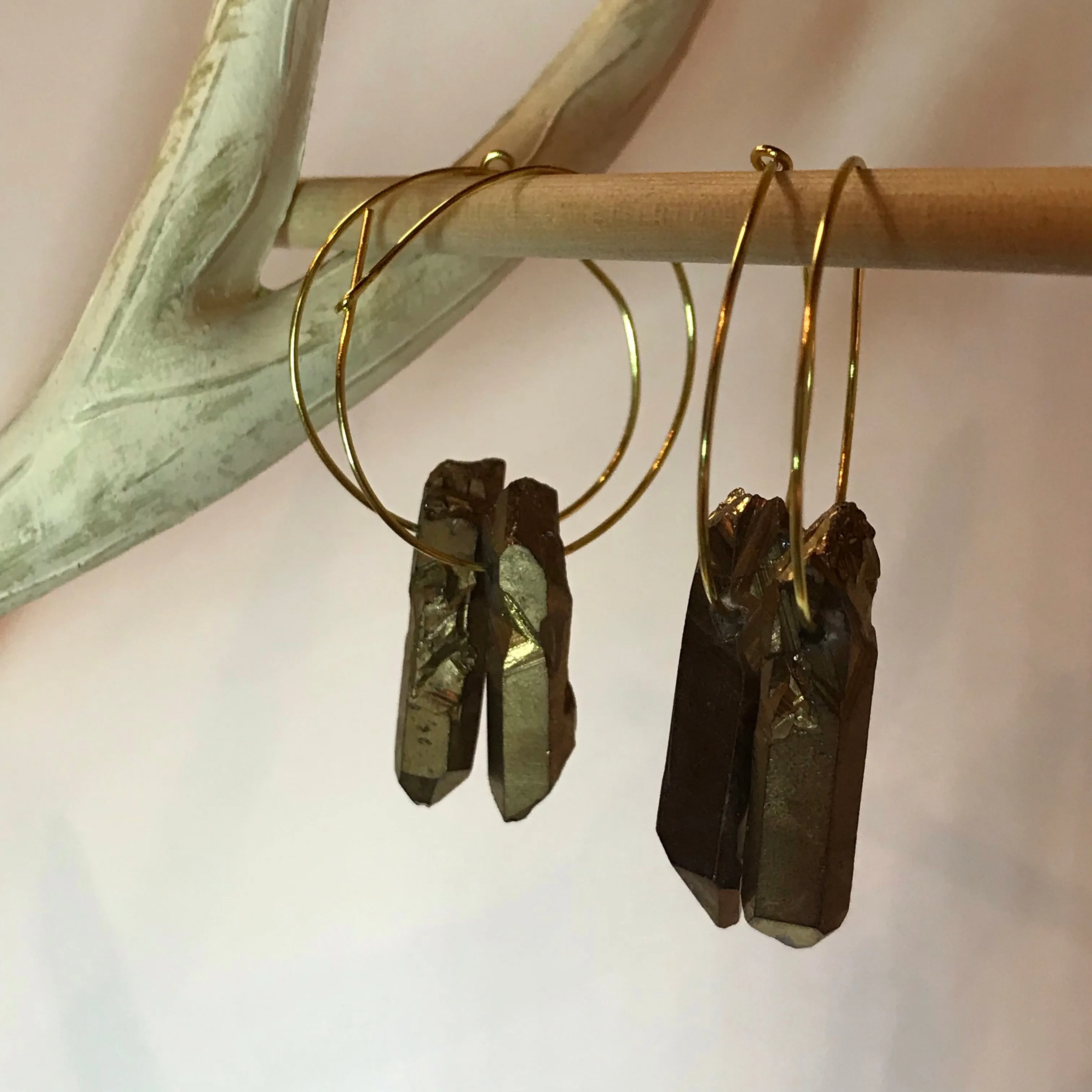 Luster Quartz Gold Hoop Earrings