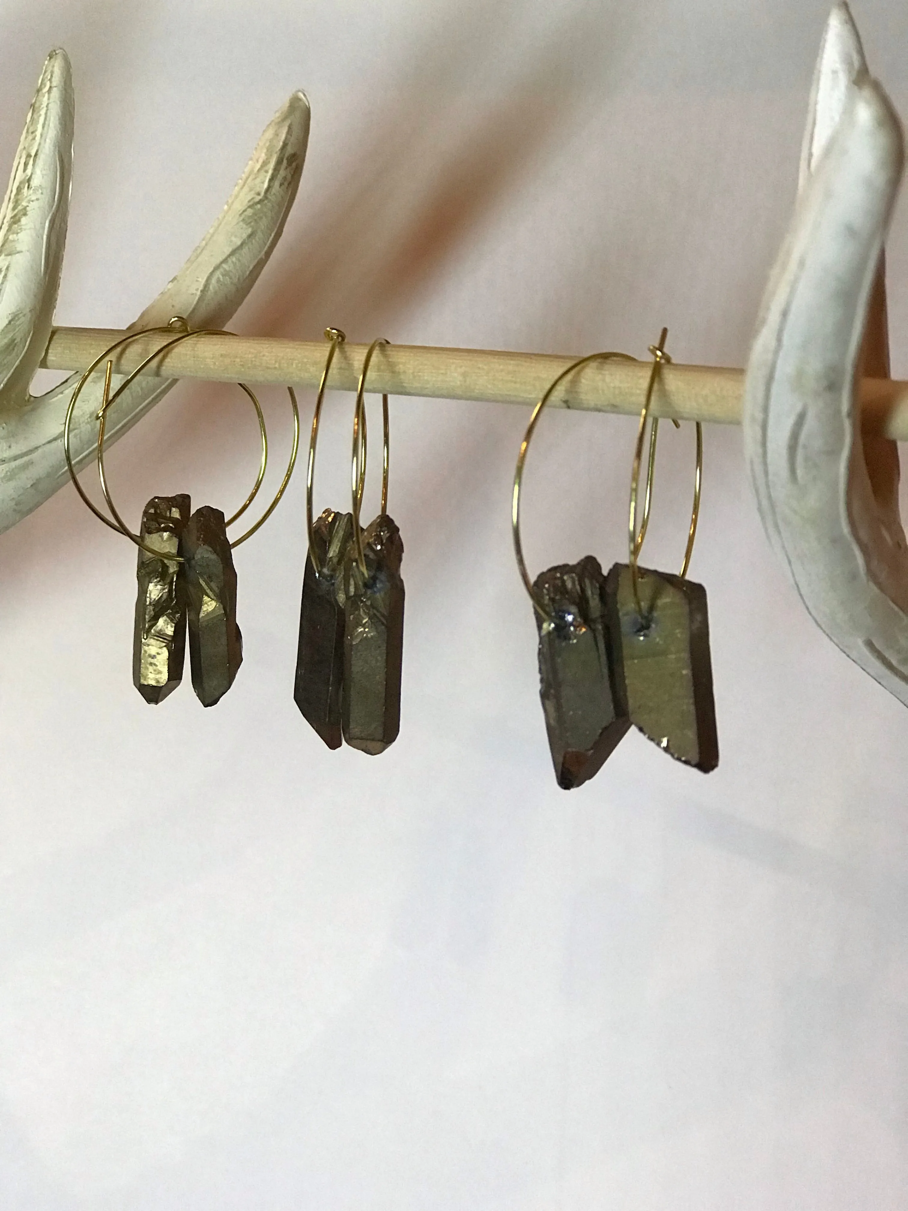 Luster Quartz Gold Hoop Earrings