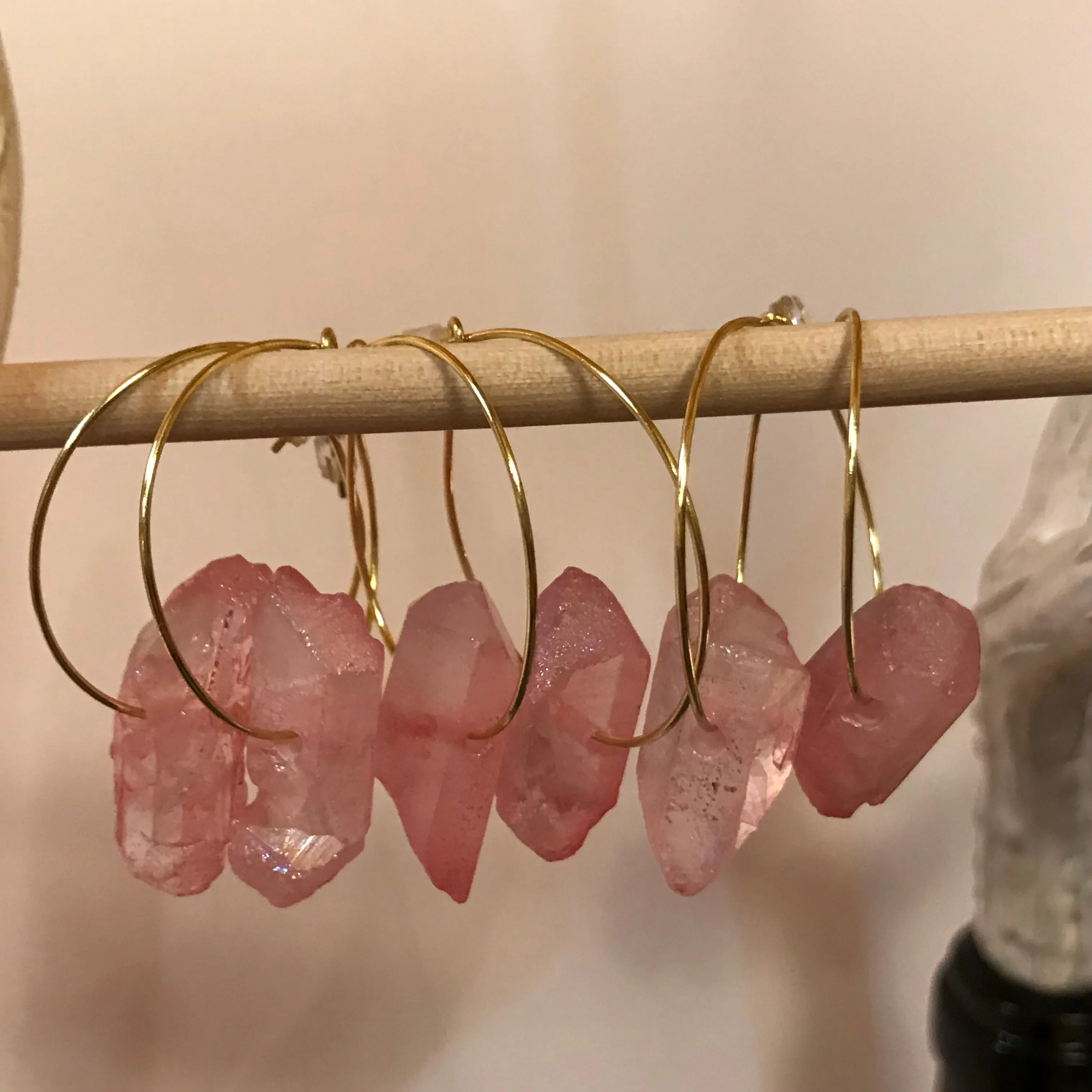 Luster Quartz Gold Hoop Earrings