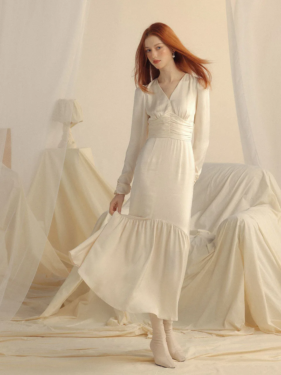 Luster v neck long dress
